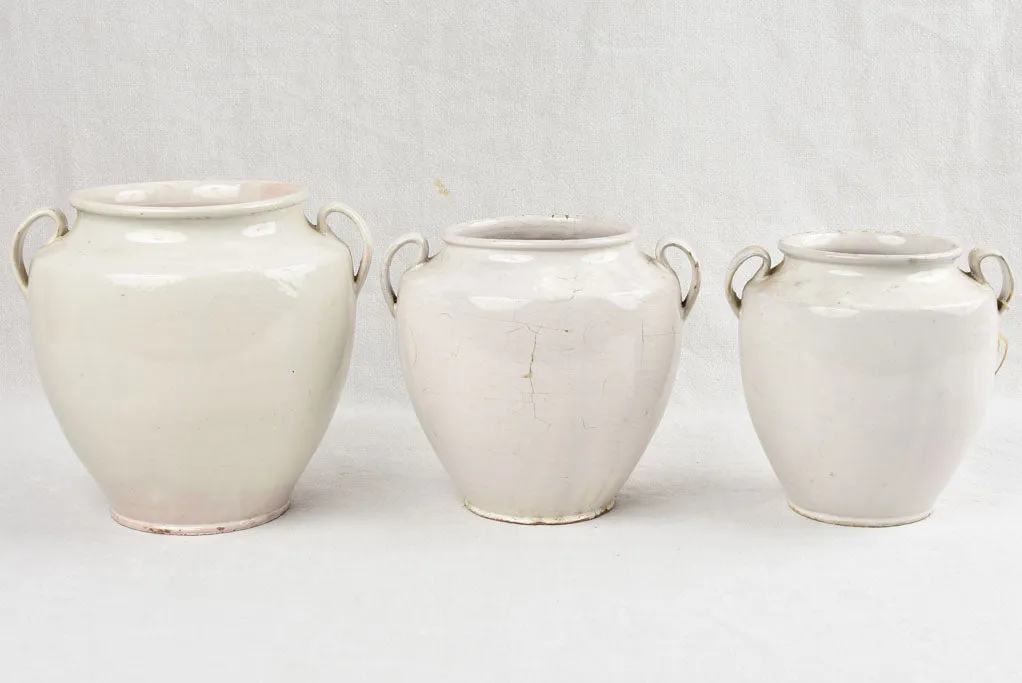 Collection of 3 antique preserving pots from Sete - white 9¾"