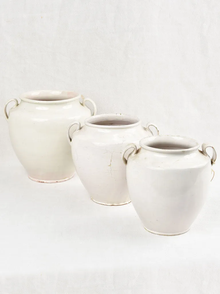 Collection of 3 antique preserving pots from Sete - white 9¾"