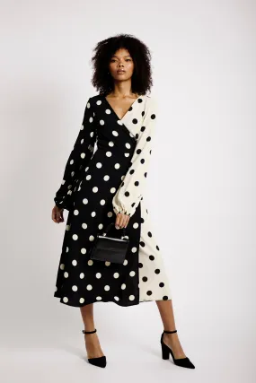 Combo Wrap Dress in Spot Combo