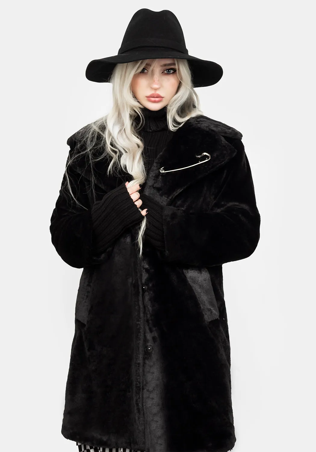 Creature Oversized Fur Coat - Black