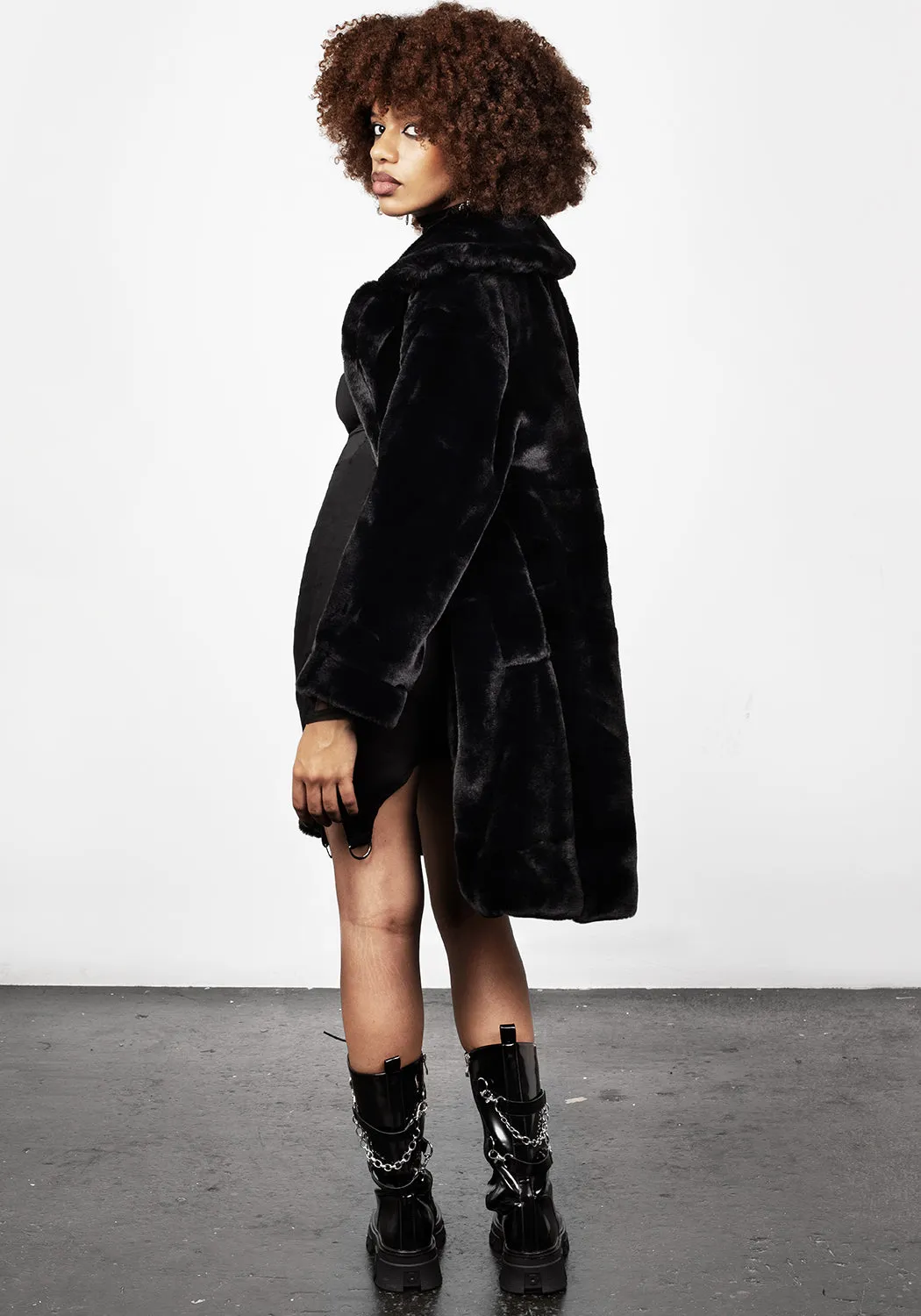 Creature Oversized Fur Coat - Black