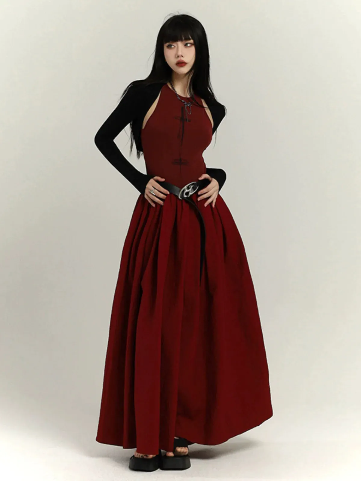 Crimson Elegance Maxi Dress