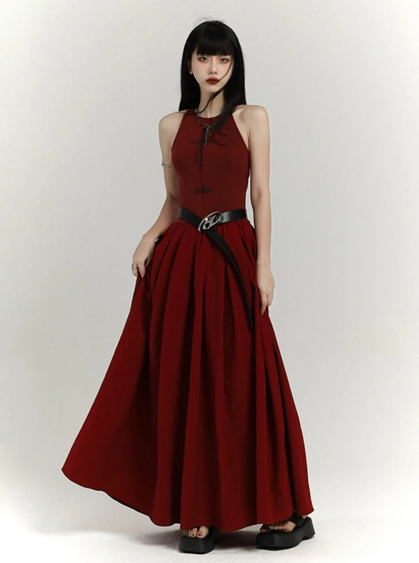 Crimson Elegance Maxi Dress