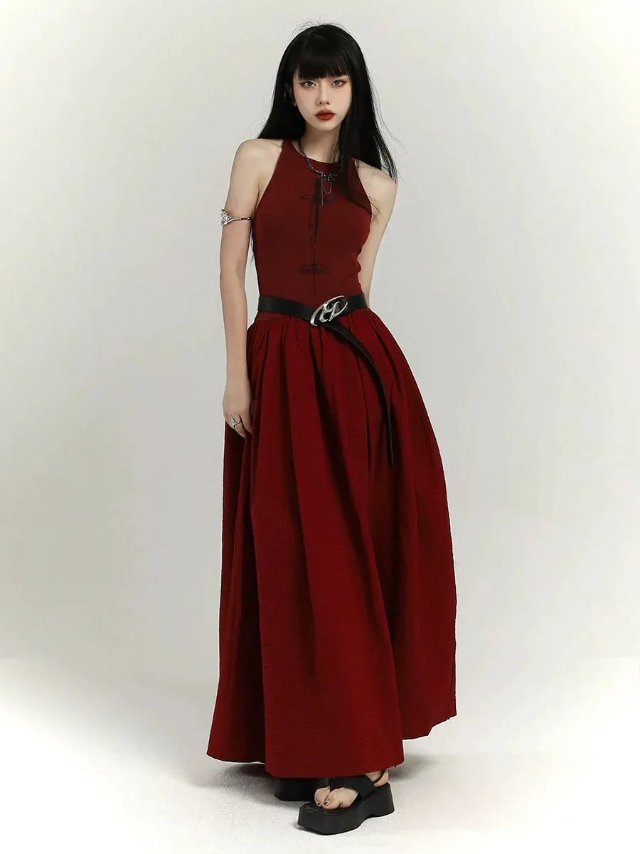 Crimson Elegance Maxi Dress