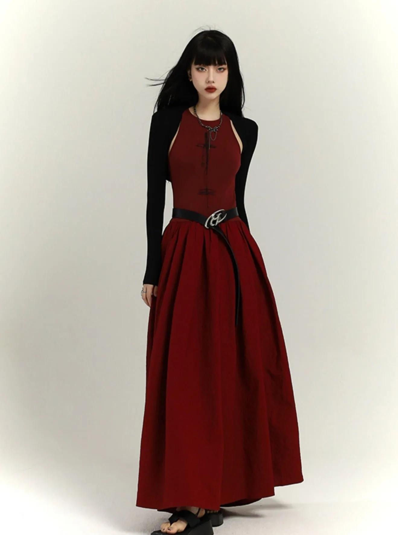 Crimson Elegance Maxi Dress