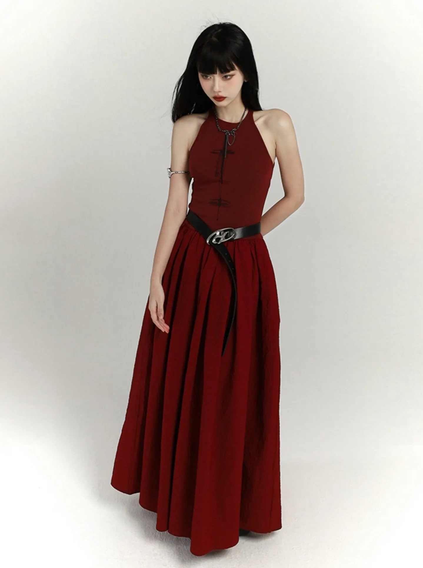 Crimson Elegance Maxi Dress