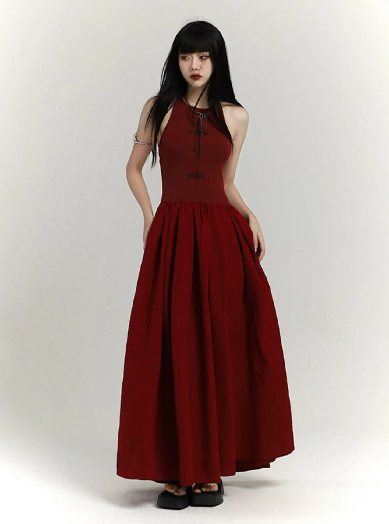 Crimson Elegance Maxi Dress