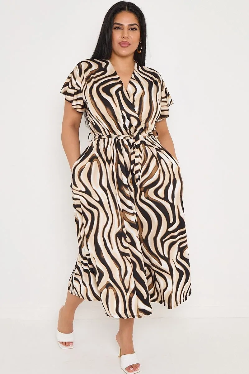 Dani Faux Wrap Dress in Wavy Brown