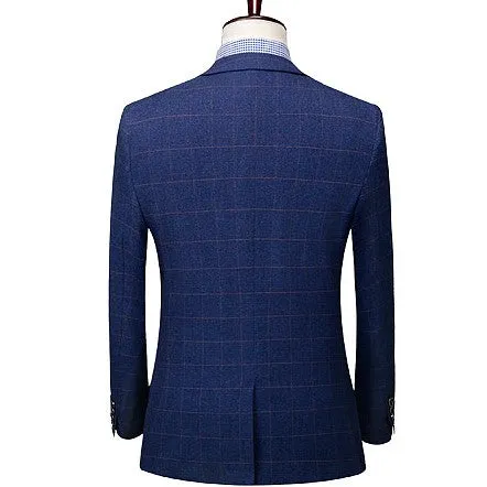 Dark Blue Check Pattern Suit