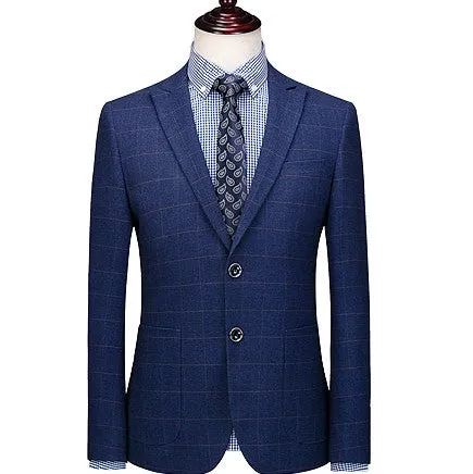 Dark Blue Check Pattern Suit