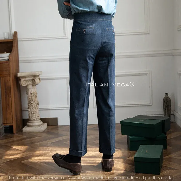 Dark Blue Denim Gurkha Trouser by Italian Vega®