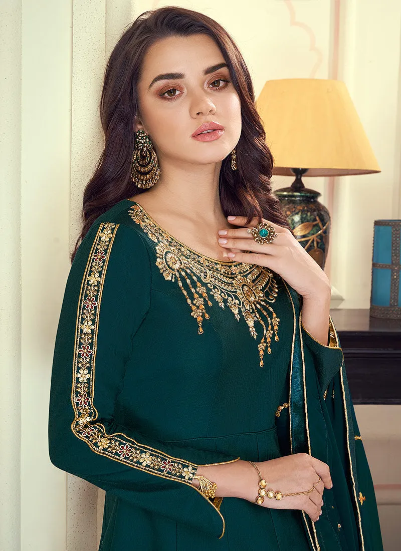 Deep Green Designer Silk Anarkali Suit Set