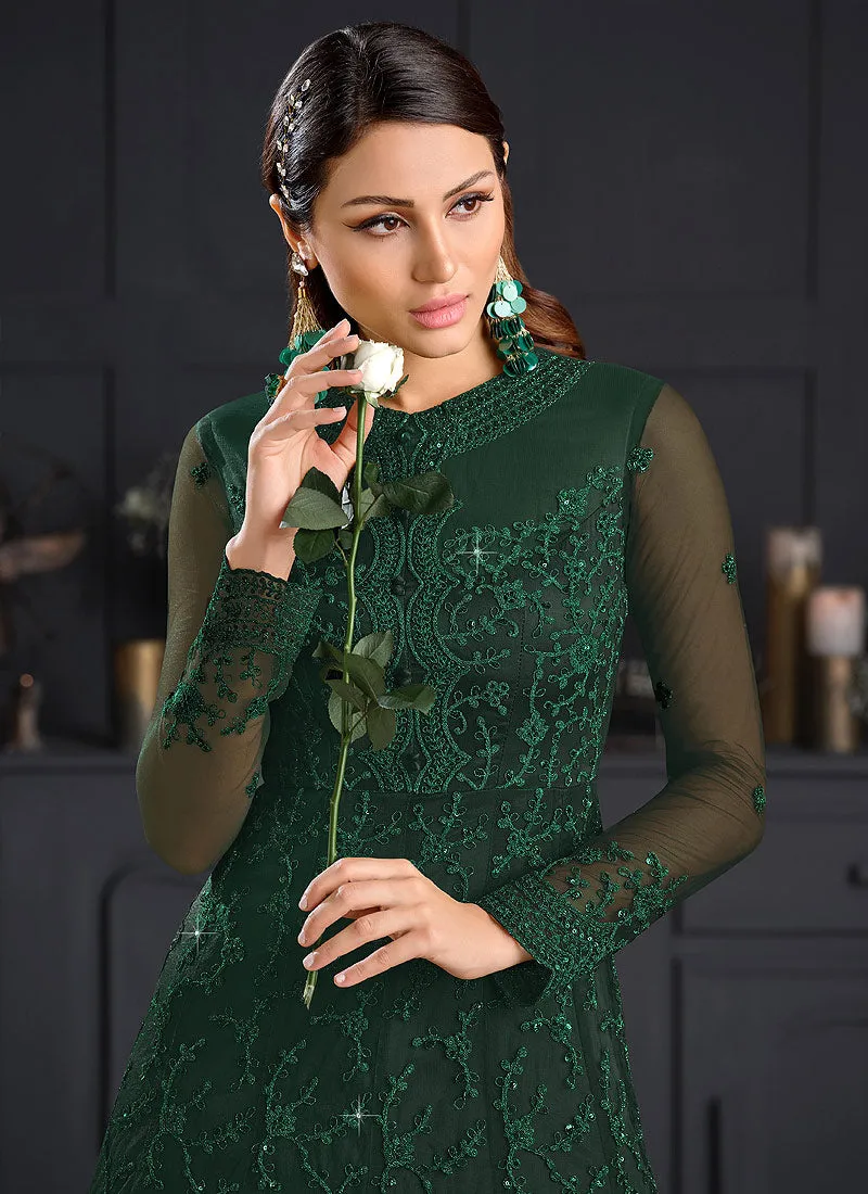 Deep Green Embroidered Indian Designer Anarkali