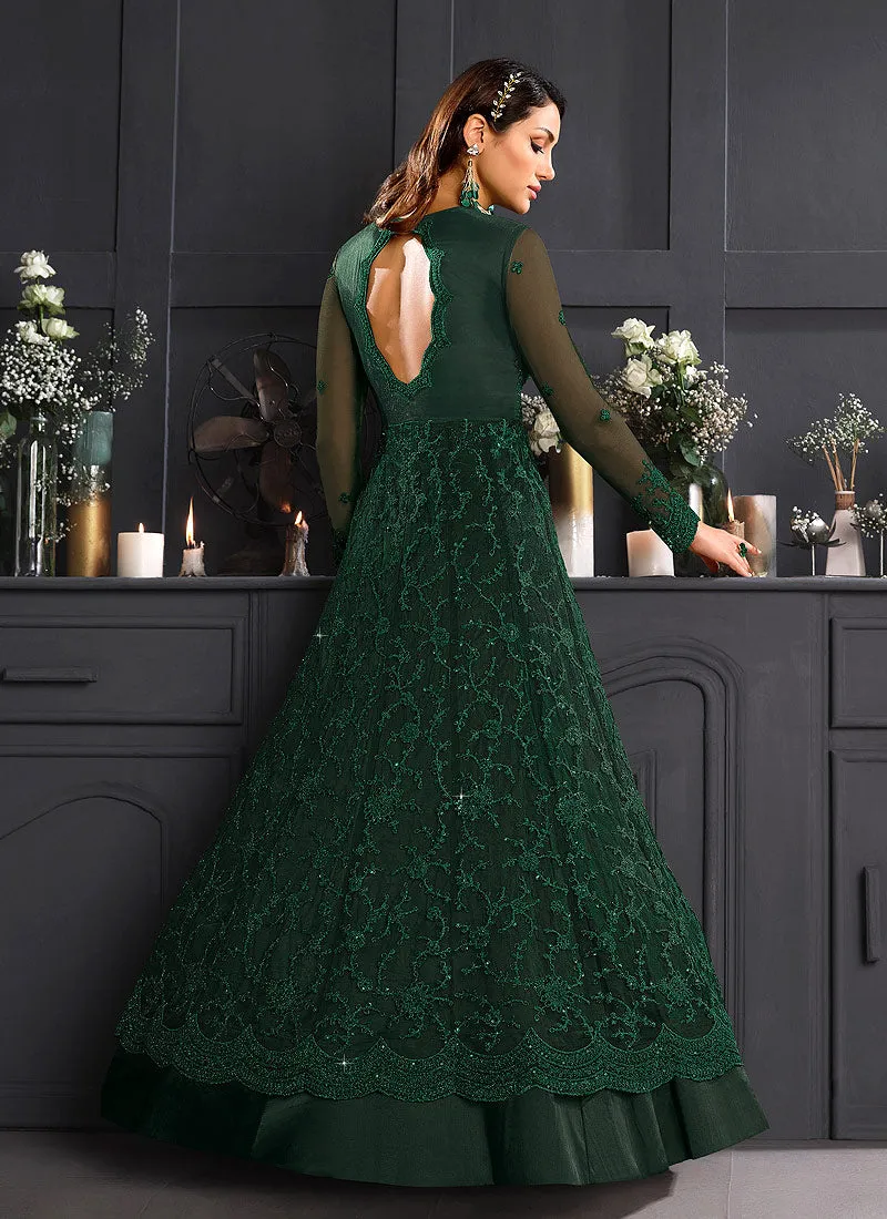 Deep Green Embroidered Indian Designer Anarkali