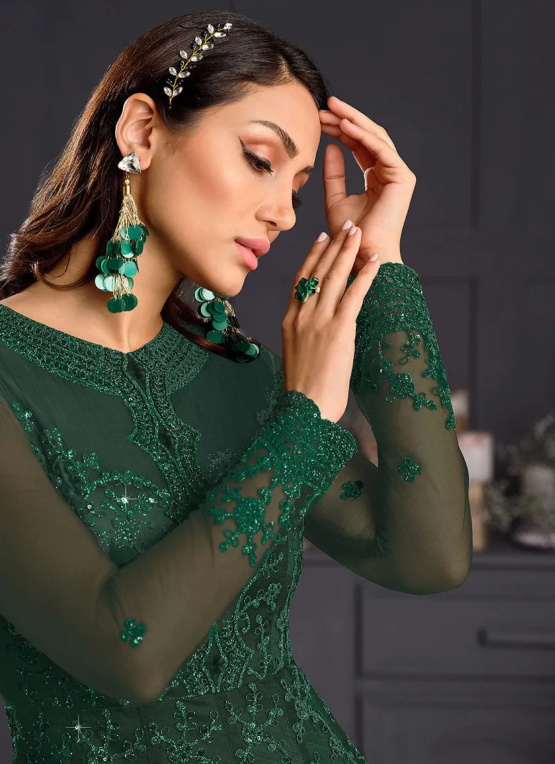 Deep Green Embroidered Indian Designer Anarkali