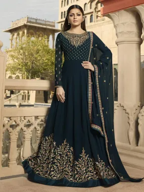 Deep Turquoise Embroidered Wedding Anarkali Suit