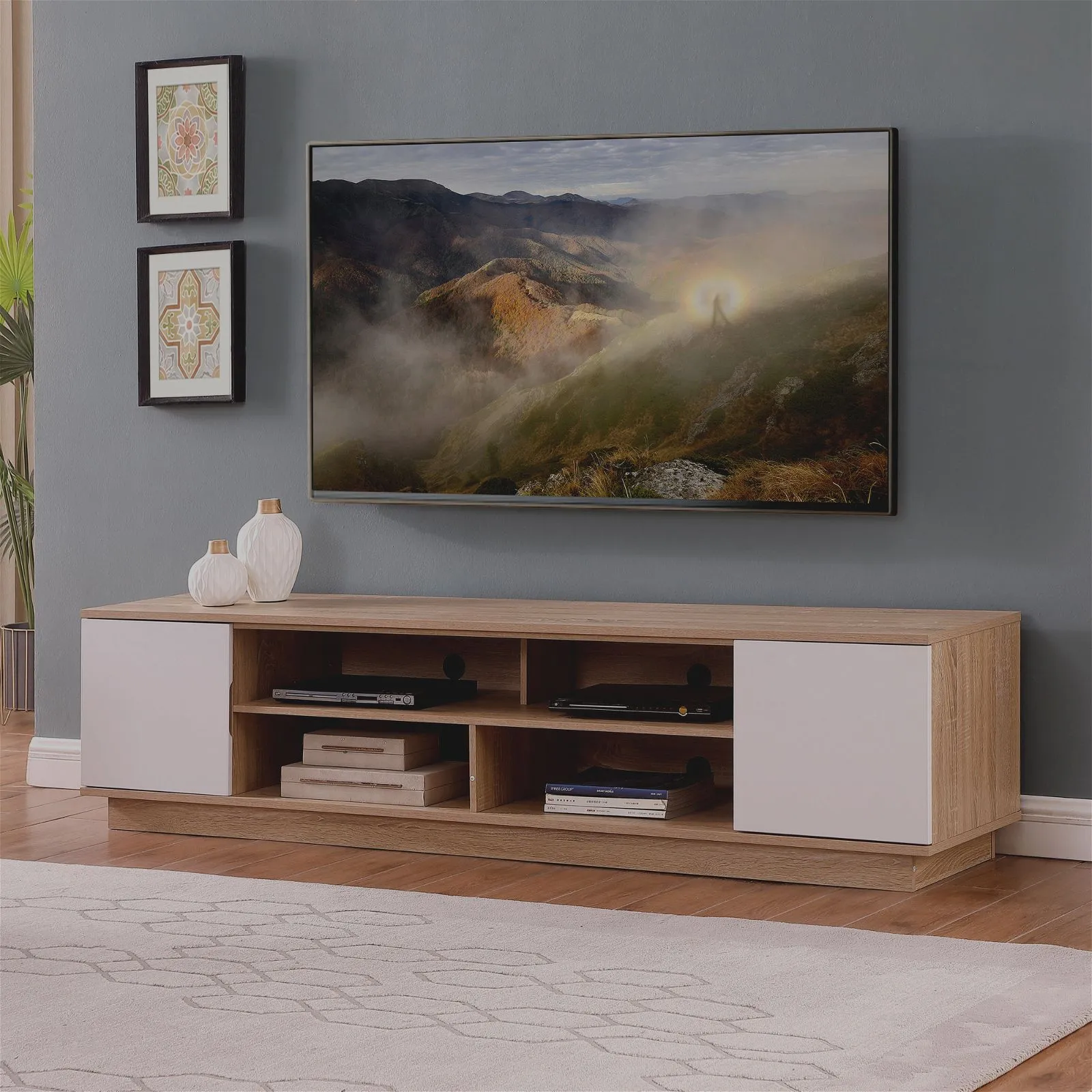 DELUX 200cm Entertainment Unit, Oak and White by Tauris