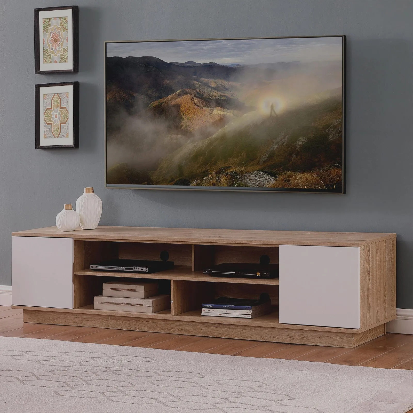 DELUX 200cm Entertainment Unit, Oak and White by Tauris