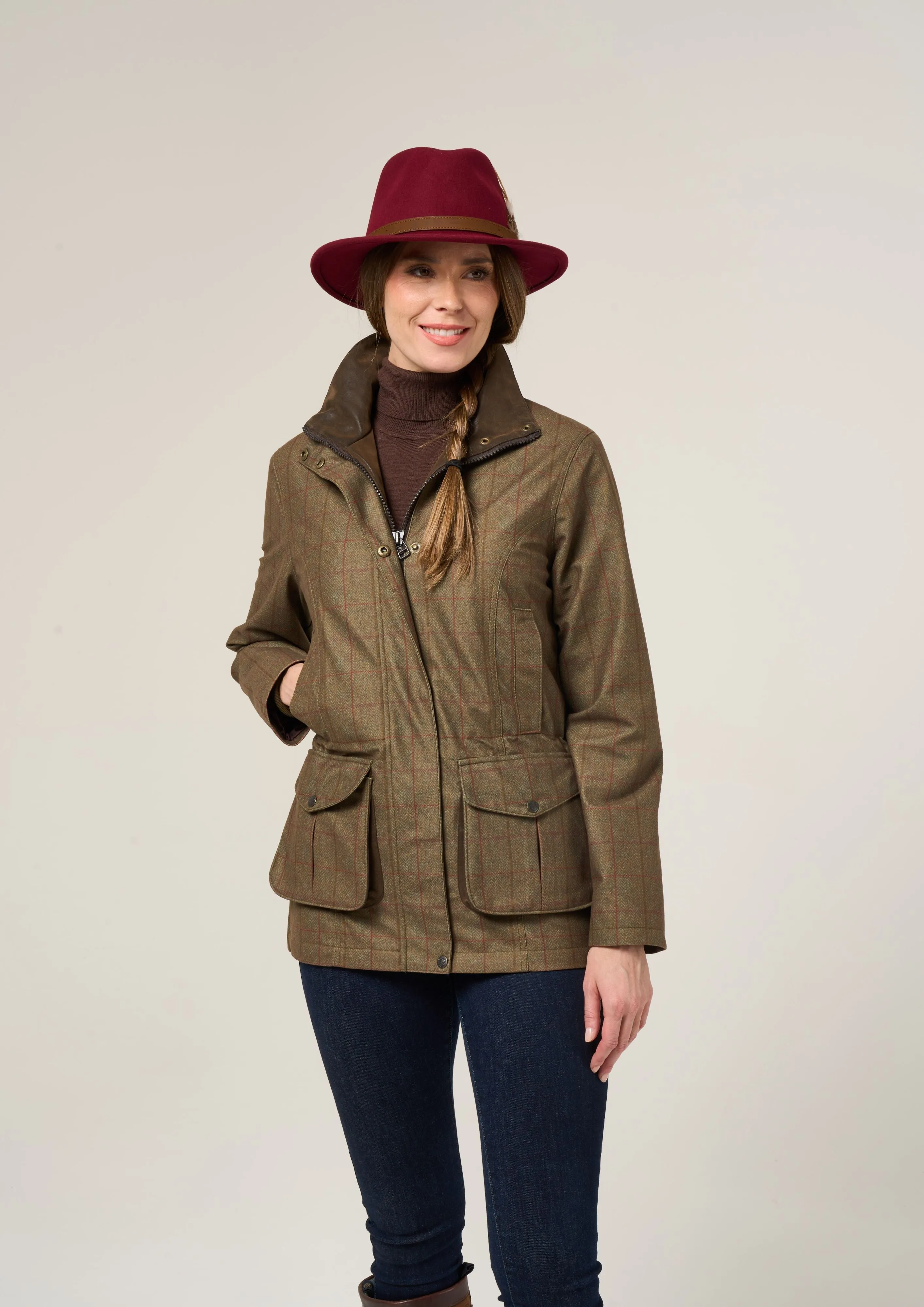 Didsmere Ladies Technical Tweed Coat In Pine - Regular Fit