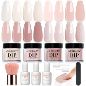 DIY Dip Powder Nail Starter Kit: 4 Glittering Nude Shades, Base & Top Coat, Activator & Tray