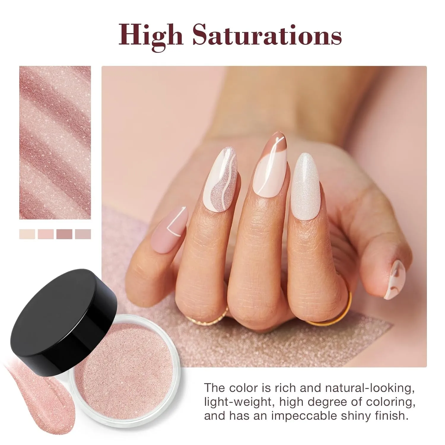 DIY Dip Powder Nail Starter Kit: 4 Glittering Nude Shades, Base & Top Coat, Activator & Tray