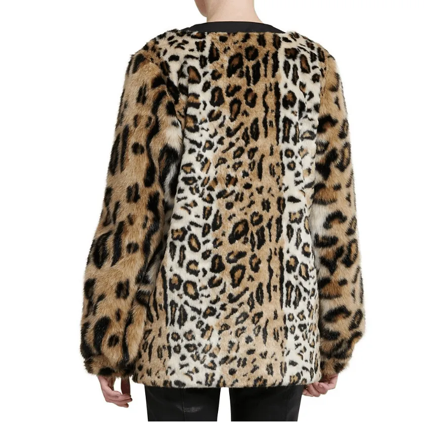 Donna Karan New York Leopard Print Faux Fur Jacket, Size Large