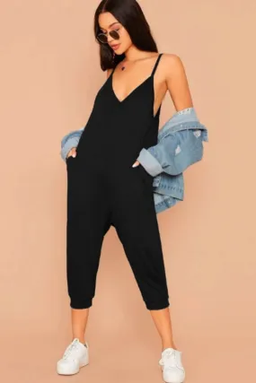 Double V Neck  Pocket Cami Jumpsuit