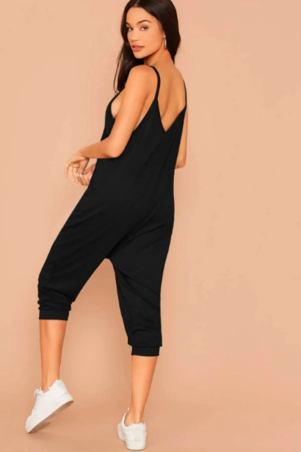 Double V Neck  Pocket Cami Jumpsuit