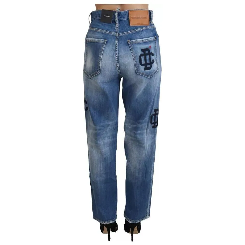 Dsquared² Blue Washed High Waist Straight Denim Boston Jeans