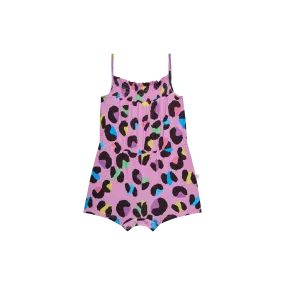 Electric Leopard - Smocked Spaghetti Short Jumpsuit W Snaps