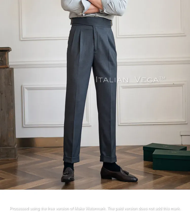 Elephant Grey Classic Buckle Formal Gurkha Pants by ITALIAN VEGA®