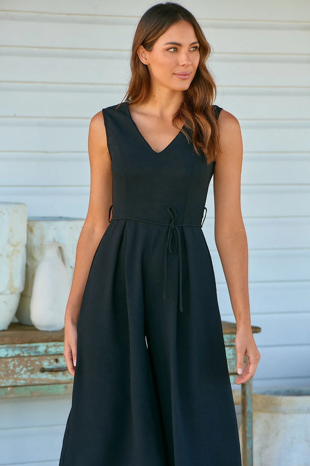 Elizabeth Tie Waist Black Jumpsuit