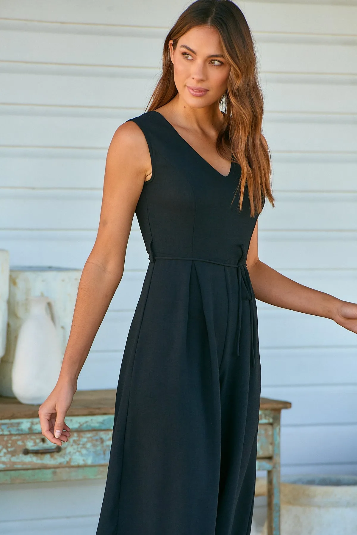 Elizabeth Tie Waist Black Jumpsuit