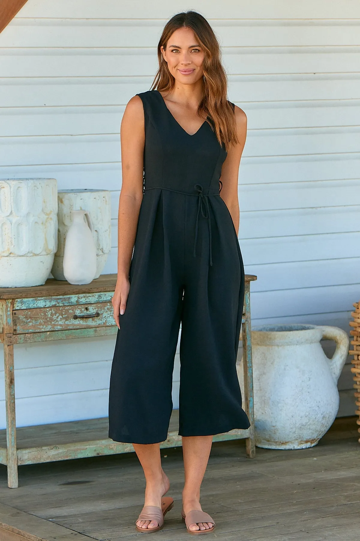 Elizabeth Tie Waist Black Jumpsuit