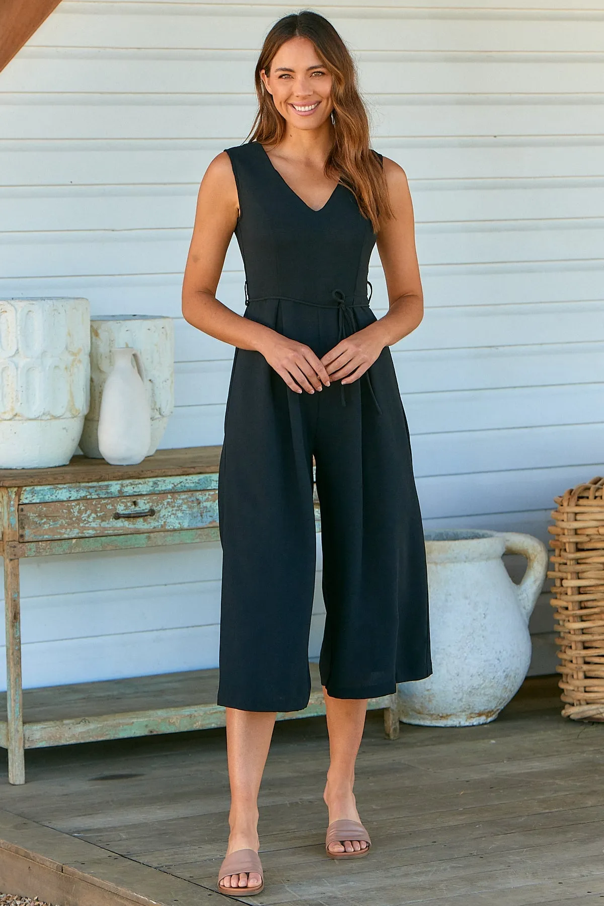 Elizabeth Tie Waist Black Jumpsuit