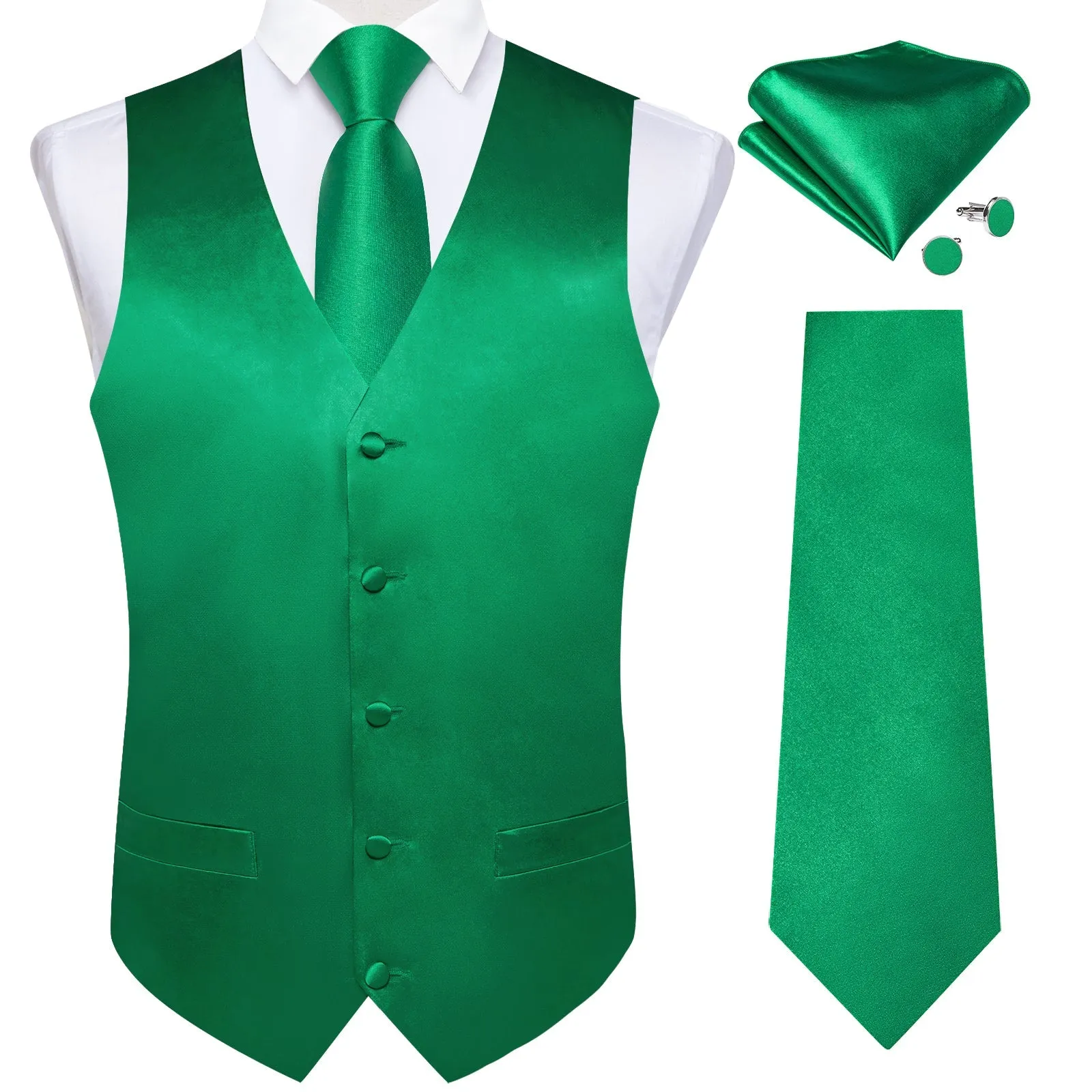 Emerald Green Solid Vest for Men Men's Vest Tie Set