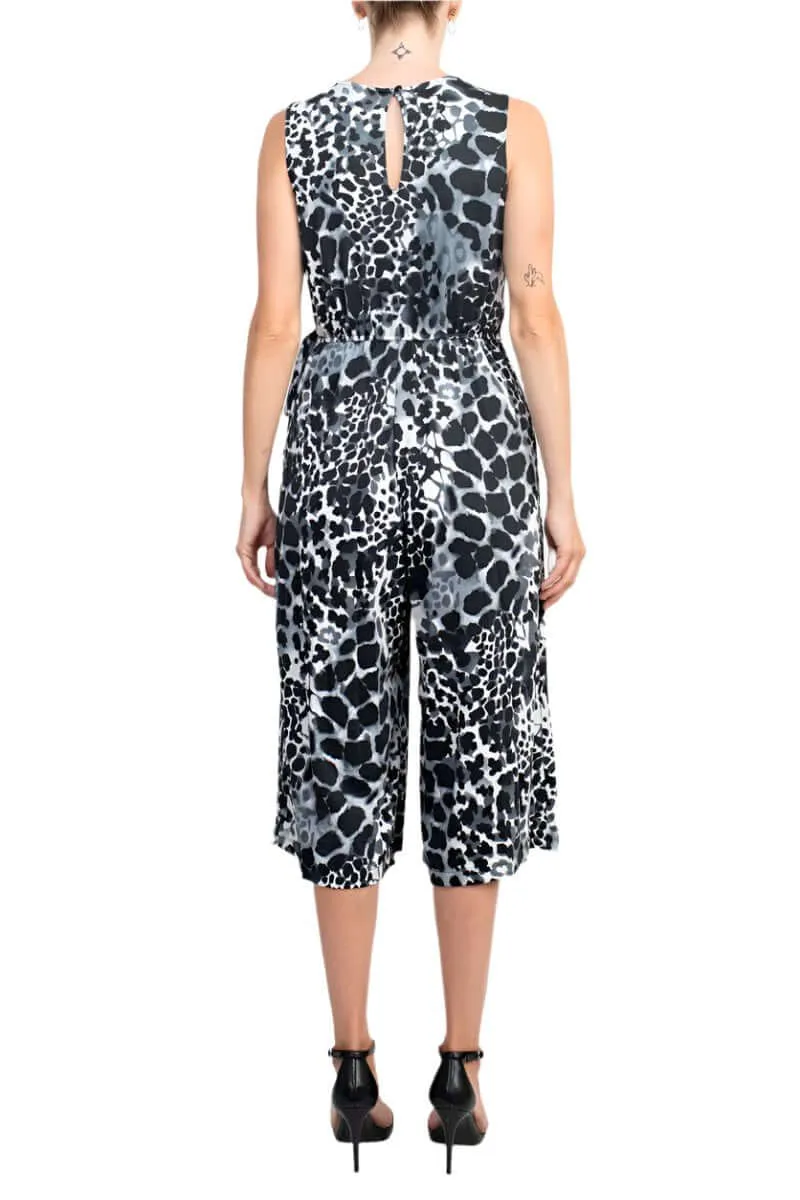 Emma & Michele V-Neck Sleeveless Tie Side Multi Print Pockets ITY Jumpsuit