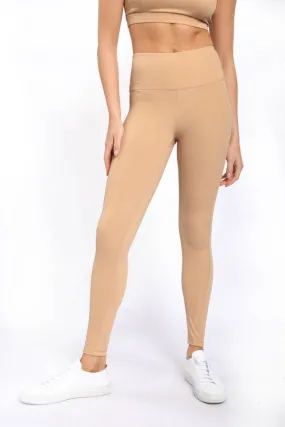 Essential Lycra-Blend High Waist Leggings - Light Camel