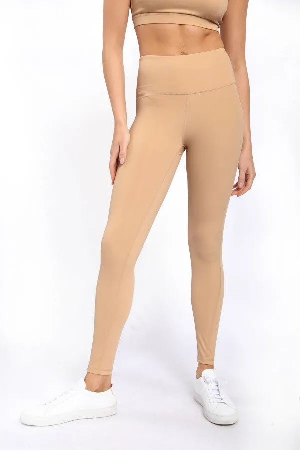 Essential Lycra-Blend High Waist Leggings - Light Camel