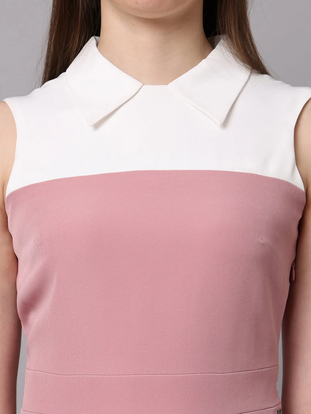 Exude Bronzed Color Block Dress With Collar (Blush Pink)