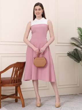 Exude Bronzed Color Block Dress With Collar (Blush Pink)