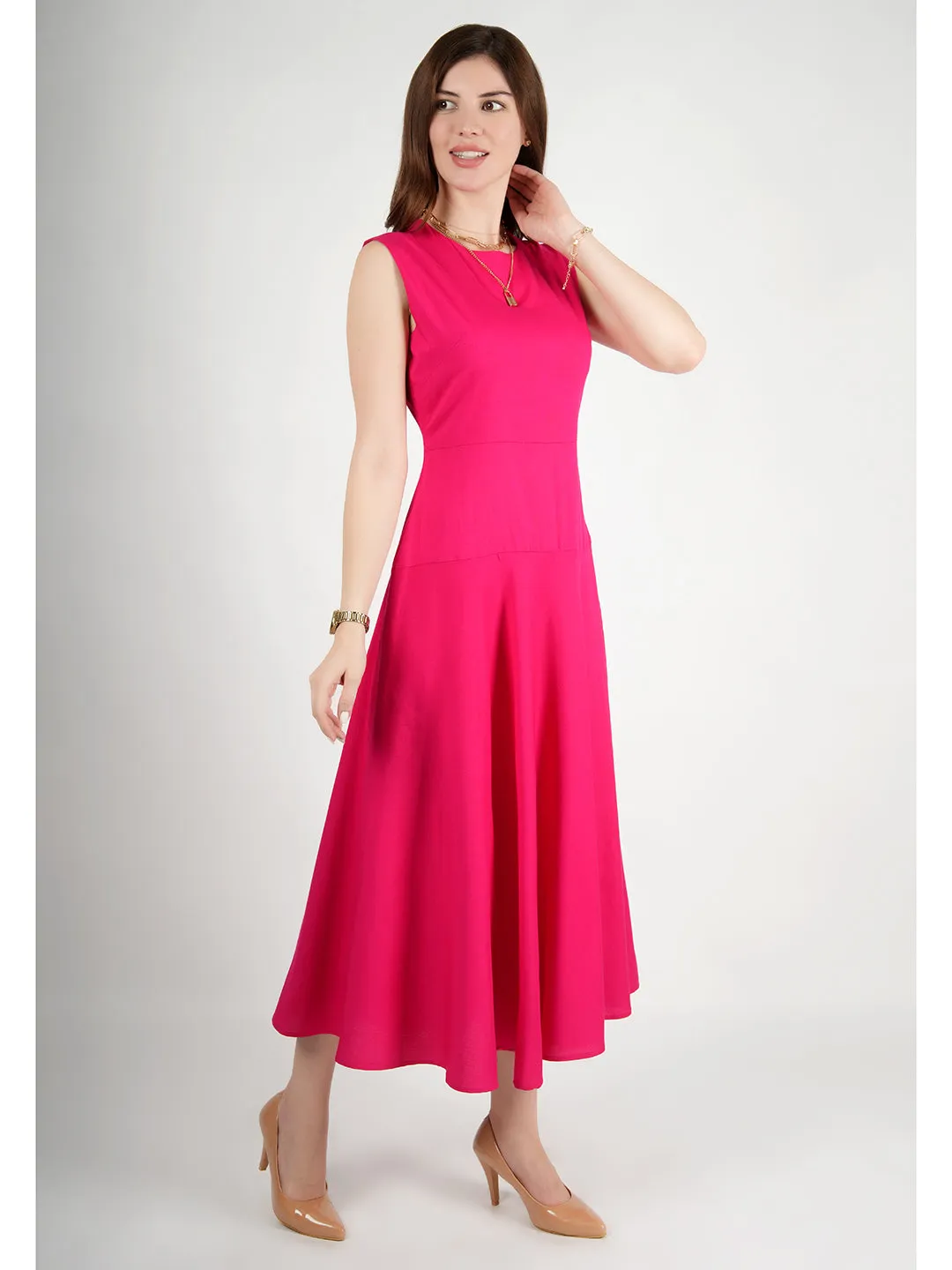 Exude Effulgent Maxi Flared Dress (Fuscia)