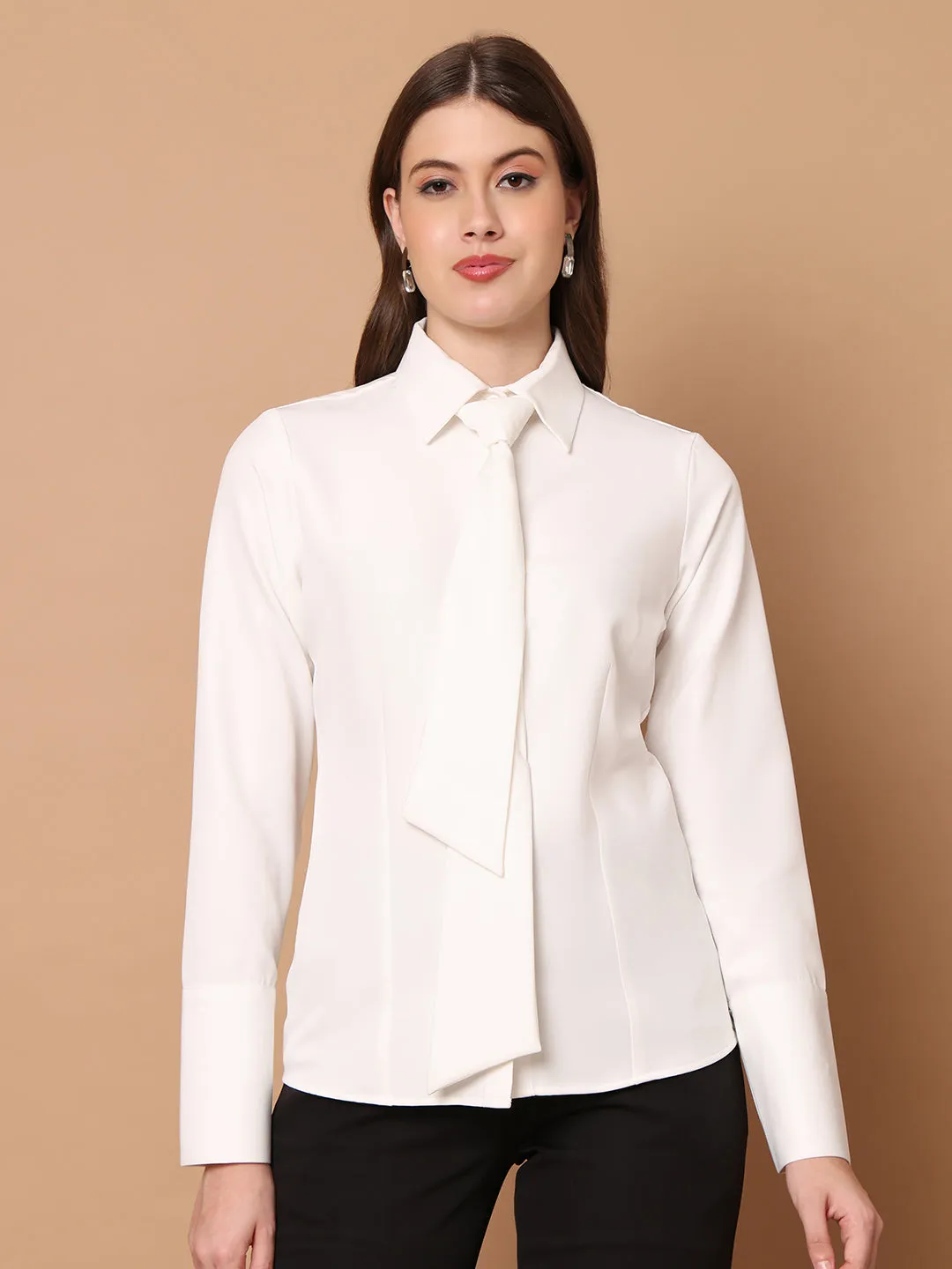 Exude Feminine touch Tie Shirt (White)