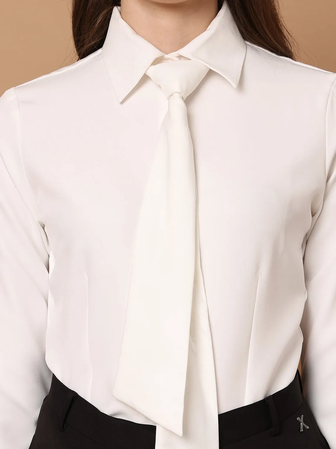 Exude Feminine touch Tie Shirt (White)