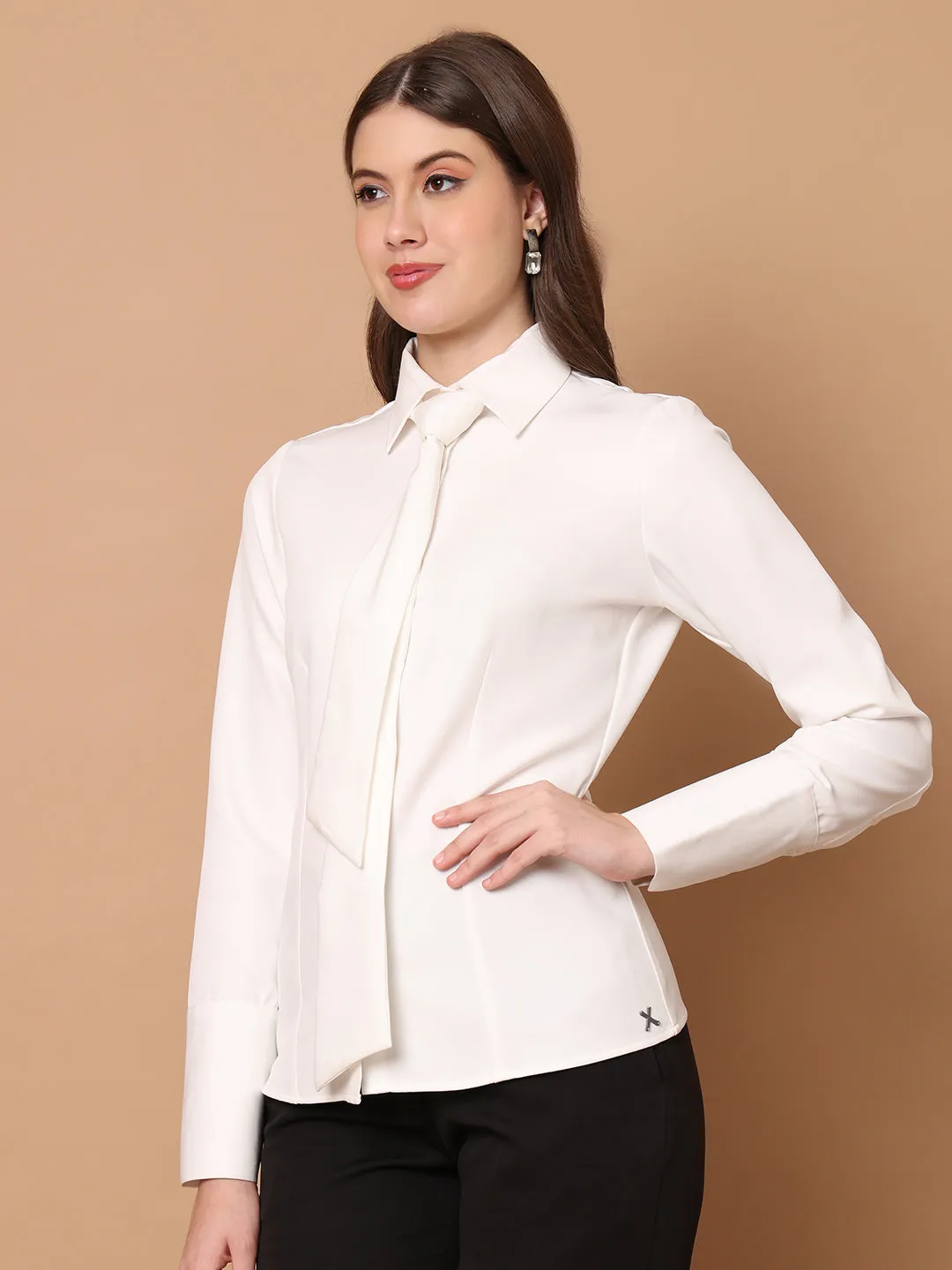 Exude Feminine touch Tie Shirt (White)