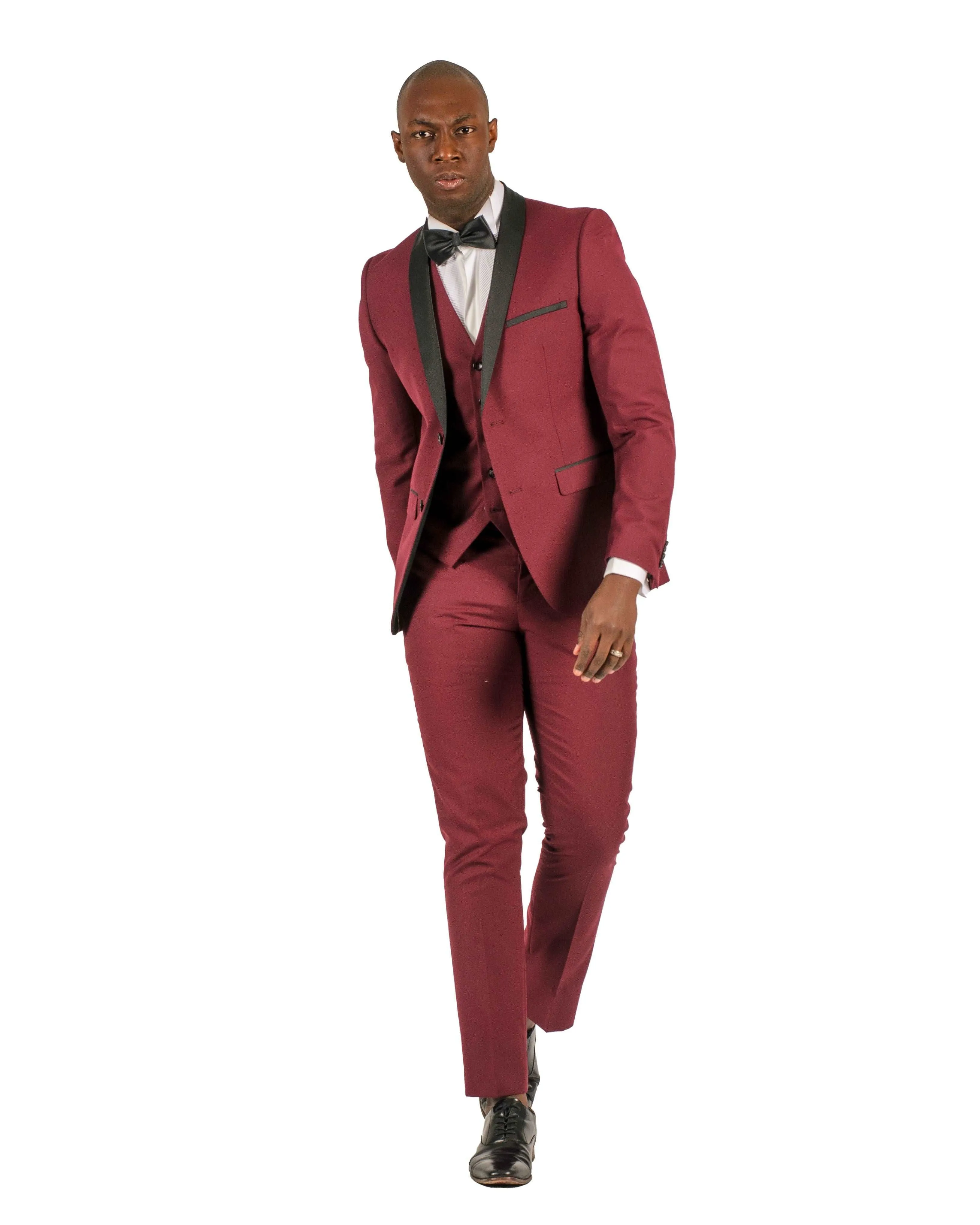 Fabio Fabrinni 2 Button Burgundy Shawl Lapel 3 Piece Slim Suit FF2SSX V-1230 BURG