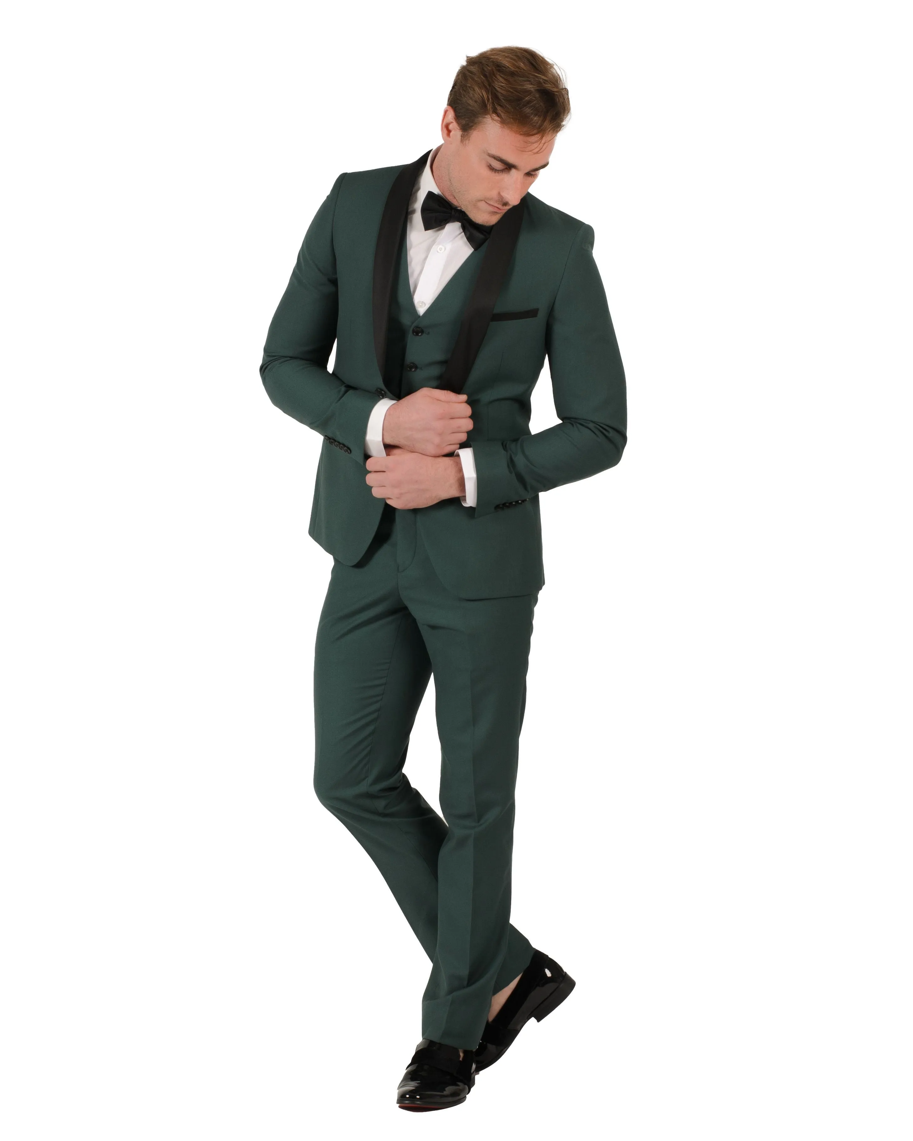 Fabio Fabrinni 2 Button Forest Green Shawl Lapel 3 Piece Slim Suit FF2SSX V-1230 FG