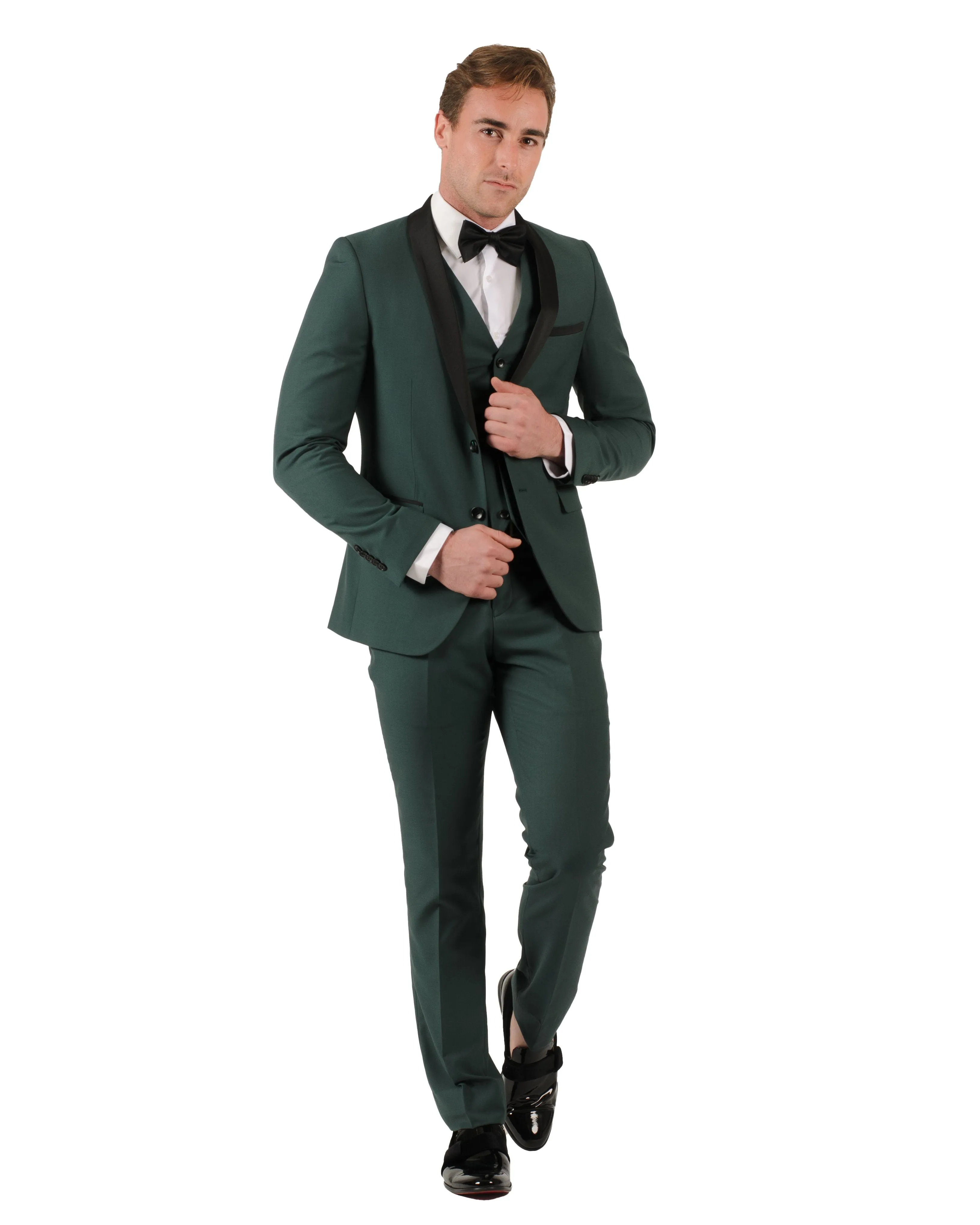 Fabio Fabrinni 2 Button Forest Green Shawl Lapel 3 Piece Slim Suit FF2SSX V-1230 FG