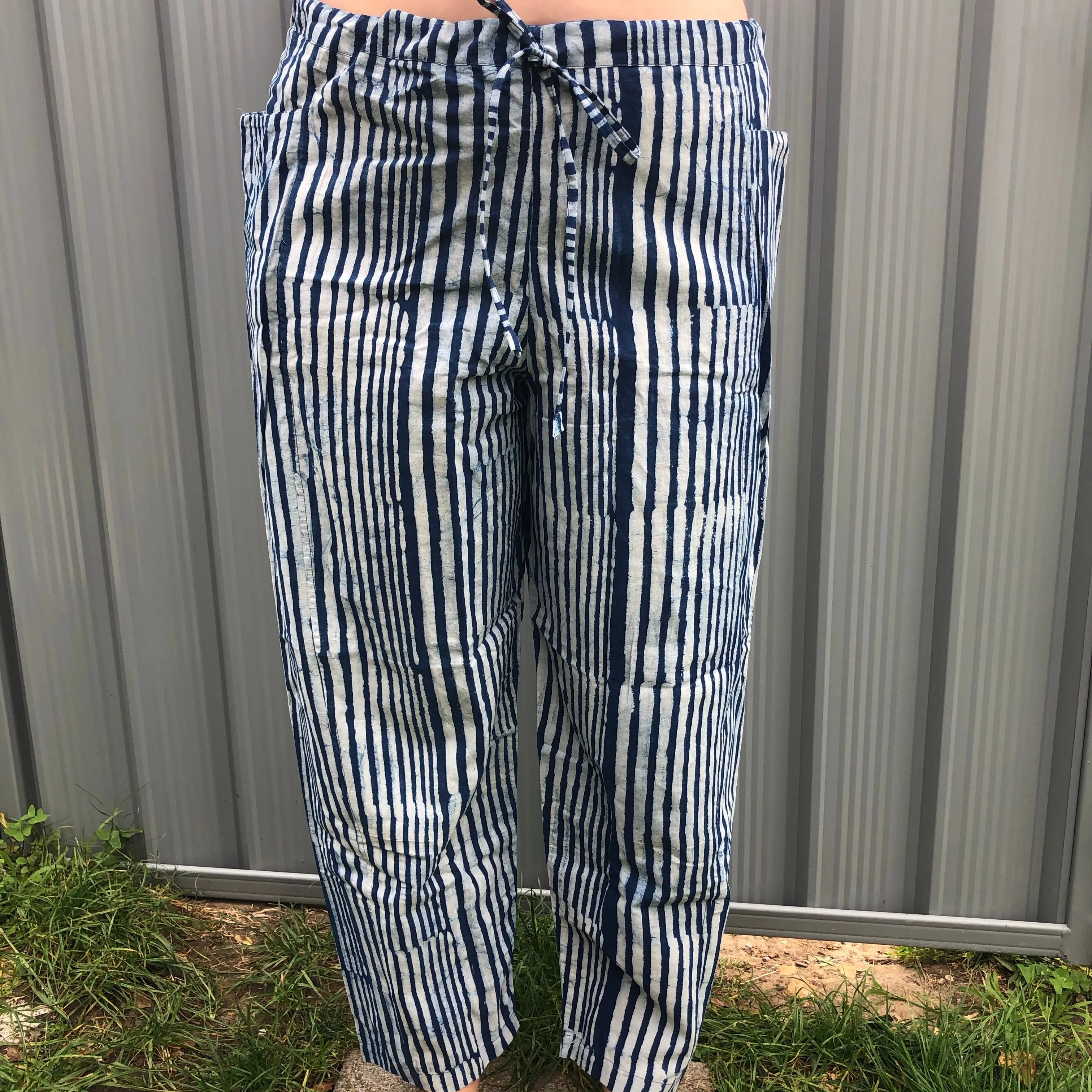 Fair Trade Ethical Cotton Print Blue Striped Pants