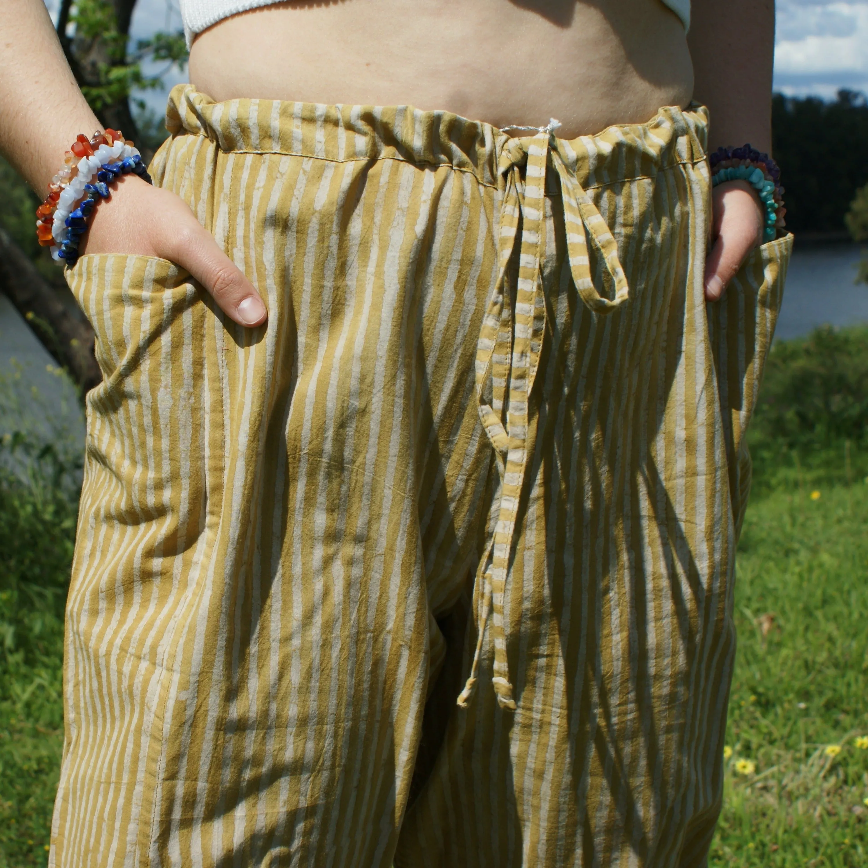 Fair Trade Ethical  Striped Cotton Pants in Light Brown